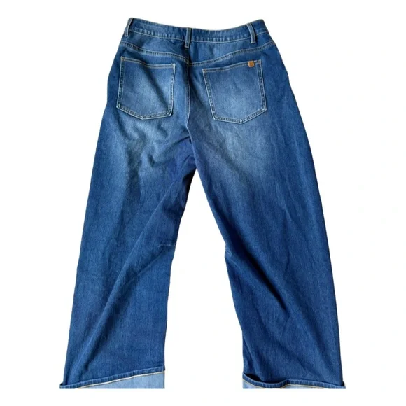 Halara Flex Mid Rise Barrel Leg Washed Casual Jeans with Pockets - Picture 3 of 3